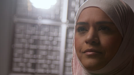 Studio-Head-And-Shoulders-Portrait-Of-Muslim-Woman-Wearing-Hijab-Praying-In-Mosque-Or-At-Home-2